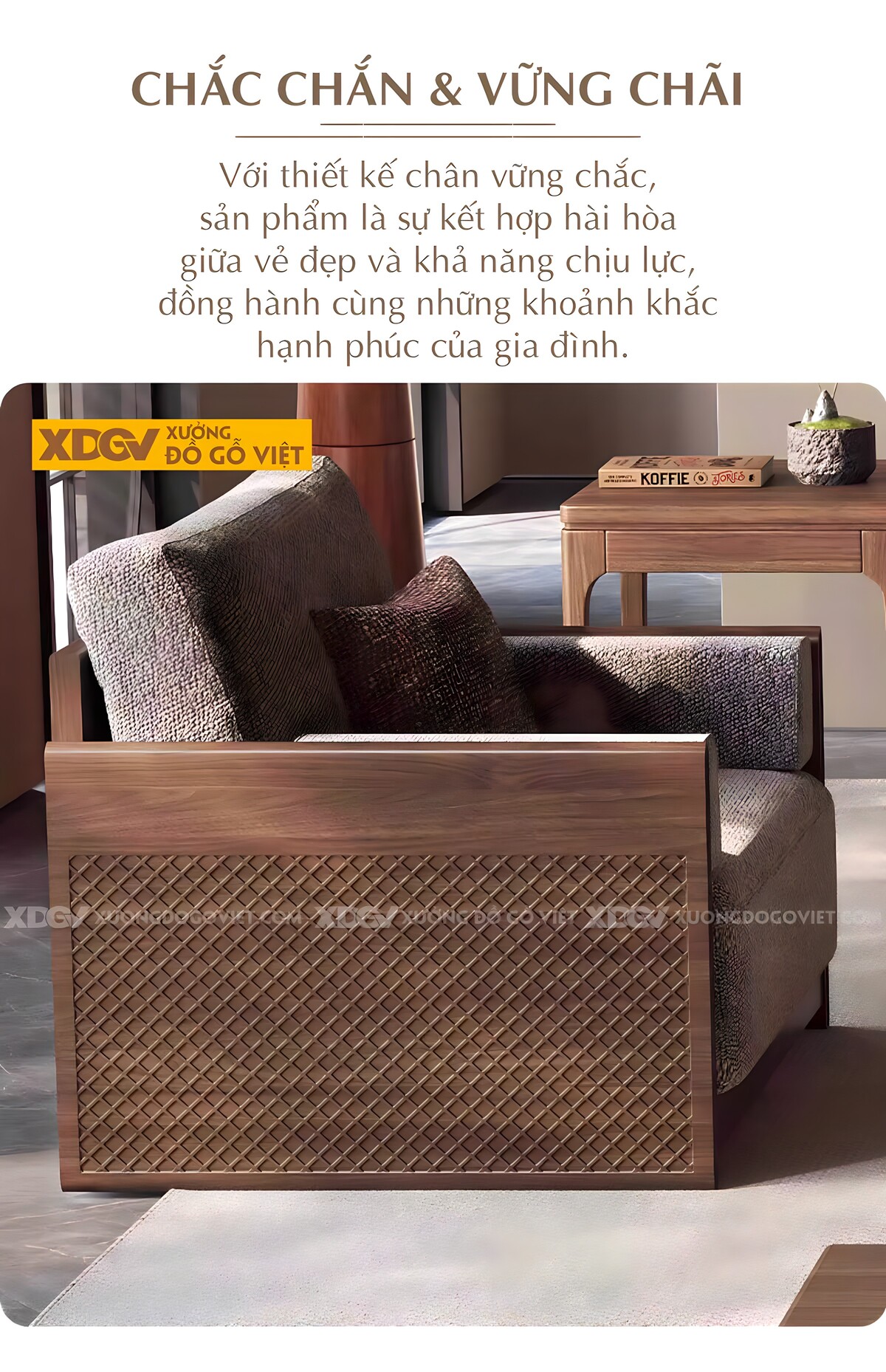 Ghế Sofa Óc Chó Kiểu Hộp Vuông Góc Bo Tròn Hiện Đại Tối Giản