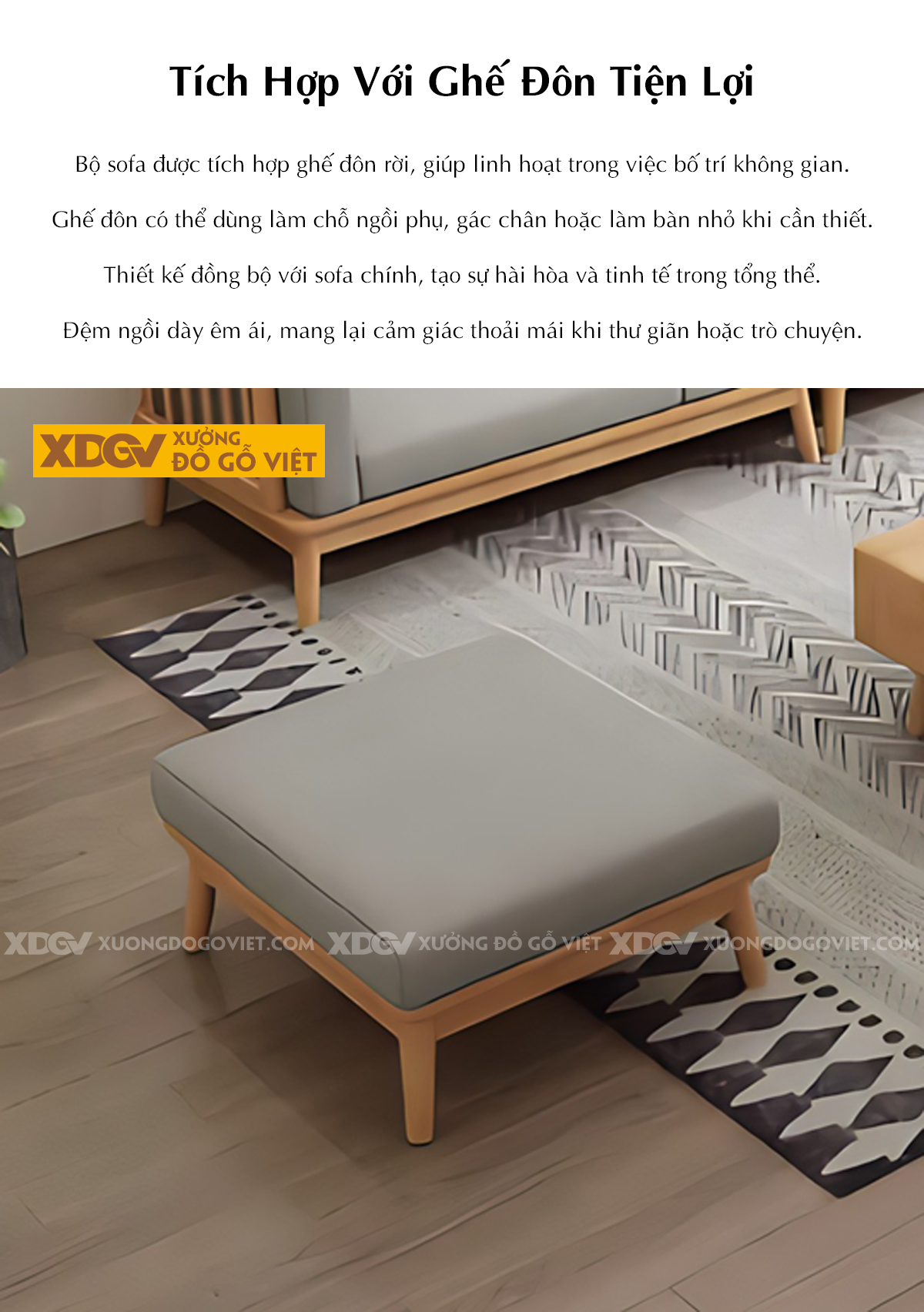 Ghế Sofa Phòng Khách Tay Vịn Cao Bo Tròn Khung Nan Lót Nệm