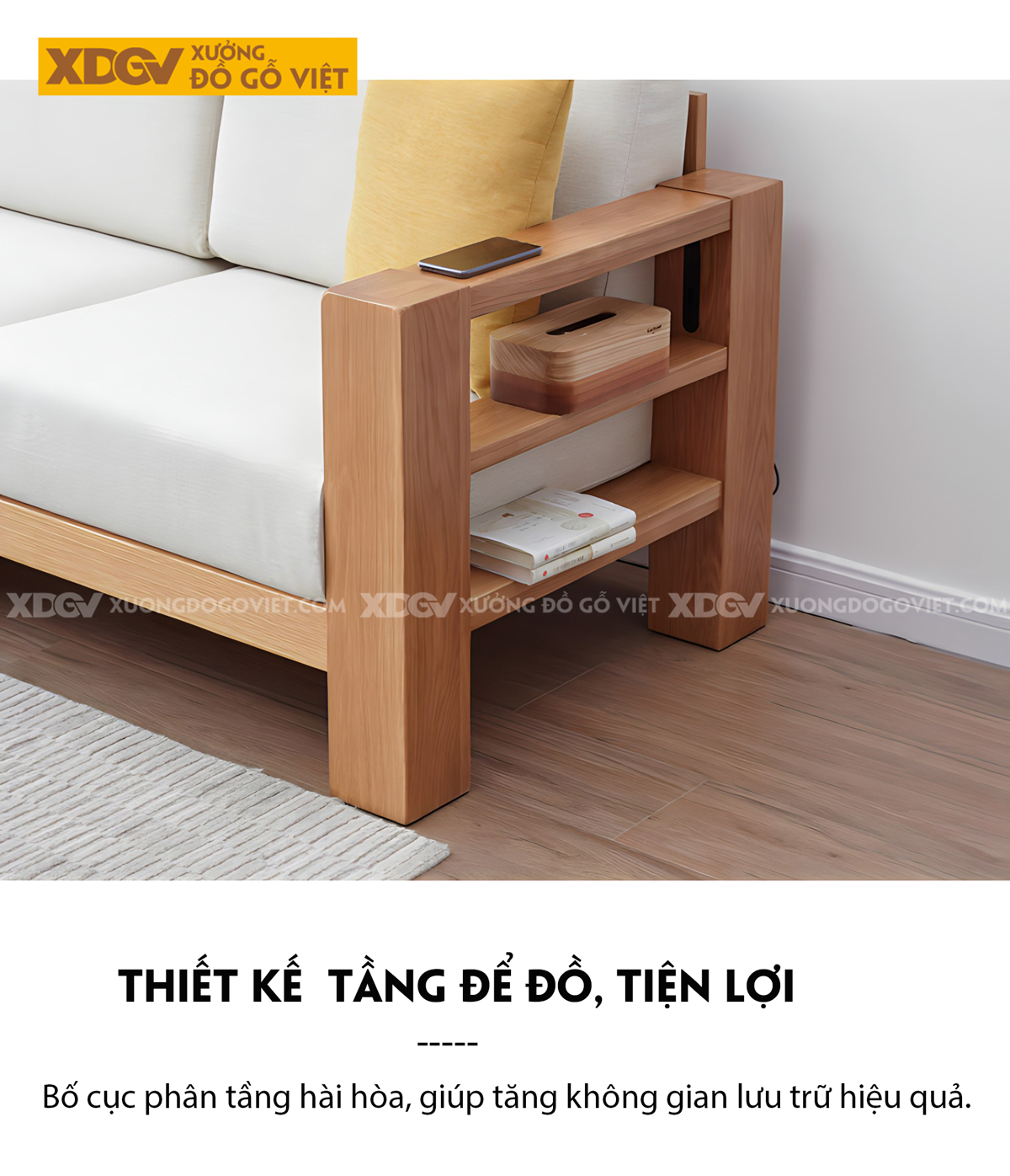 Ghế Sofa Sồi Gia Đình Phòng Khách Góc L Vuông Vức Tối Giản