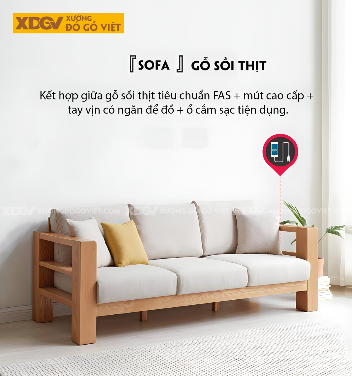 Ghế Sofa Sồi Gia Đình Phòng Khách Góc L Vuông Vức Tối Giản