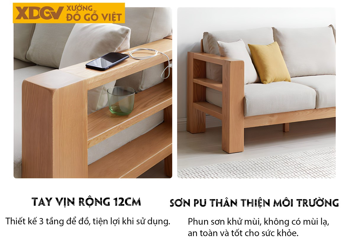 Ghế Sofa Sồi Gia Đình Phòng Khách Góc L Vuông Vức Tối Giản