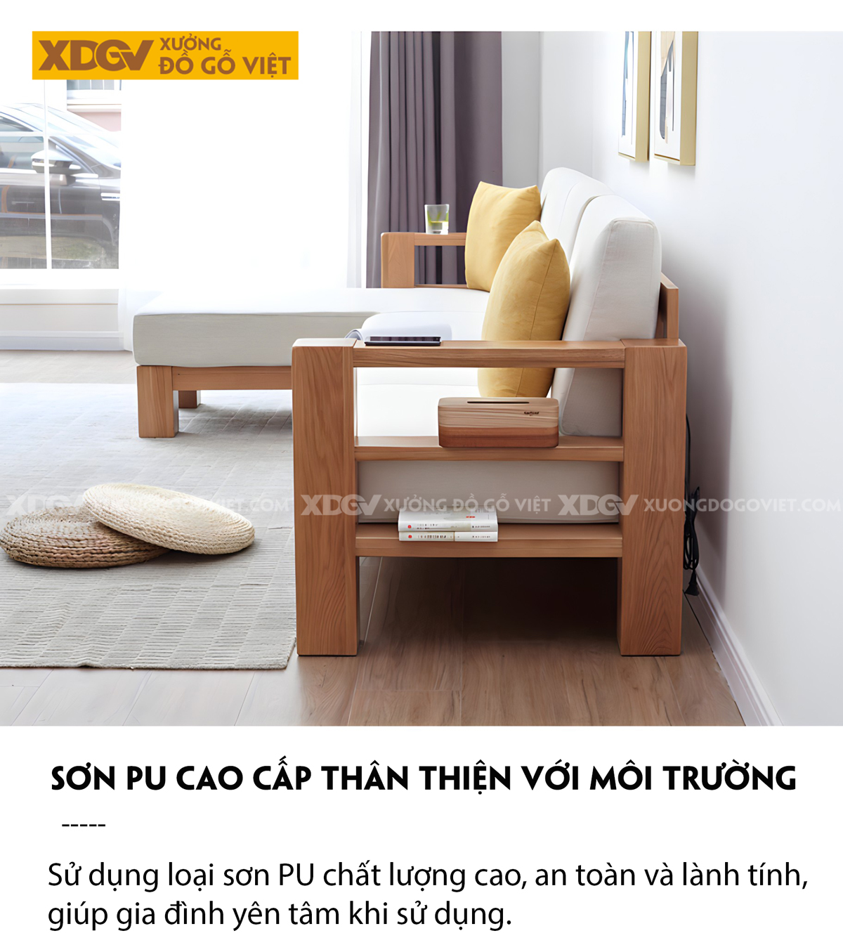 Ghế Sofa Sồi Gia Đình Phòng Khách Góc L Vuông Vức Tối Giản