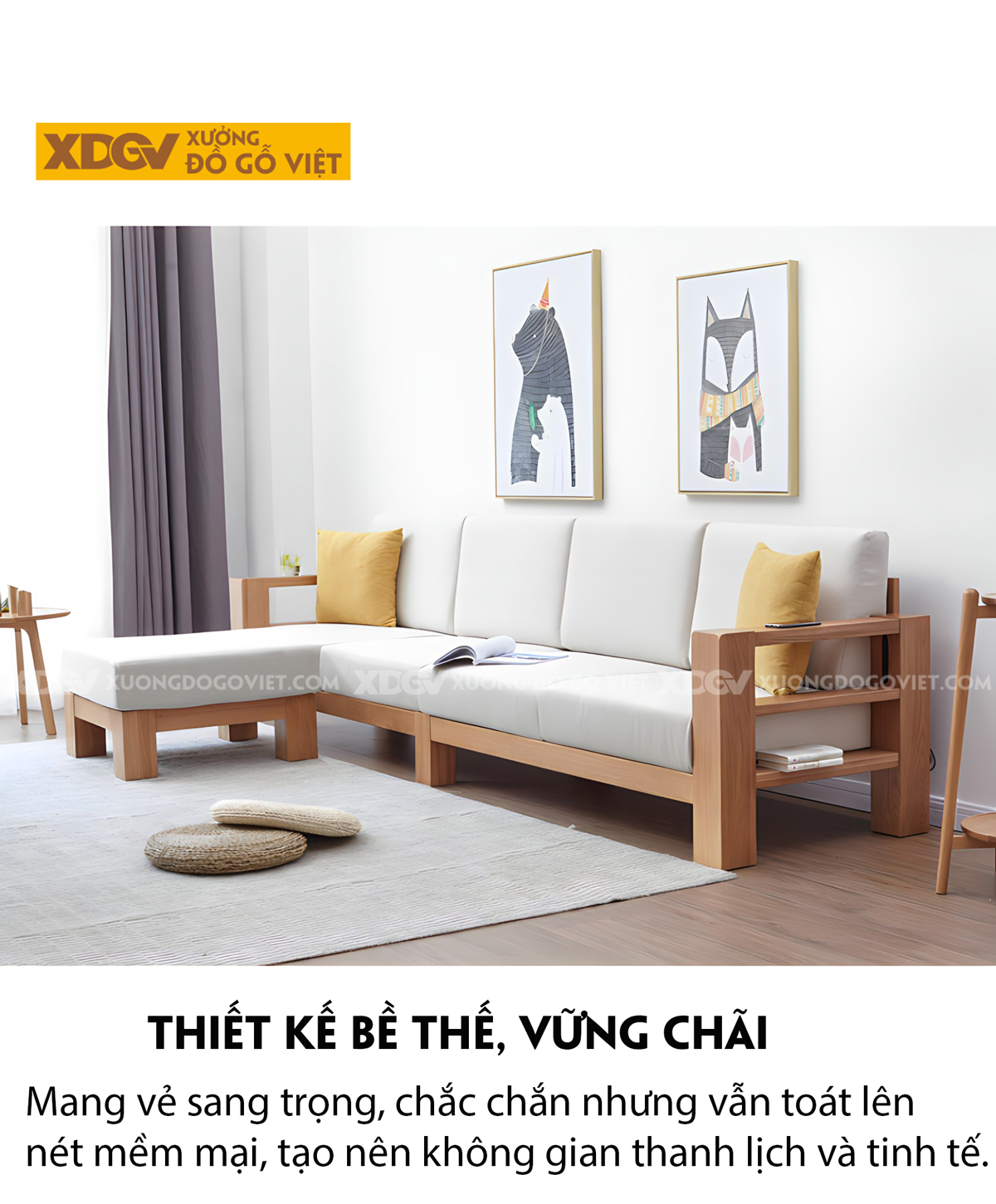 Ghế Sofa Sồi Gia Đình Phòng Khách Góc L Vuông Vức Tối Giản