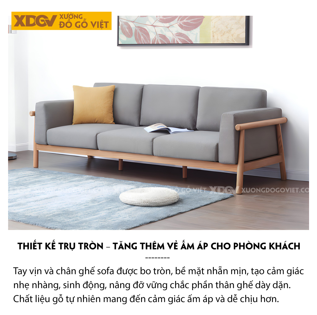 Ghế Sofa Sồi Thịt Tay Vịn Chân Khung Gỗ Tiện Tròn Tinh Tế