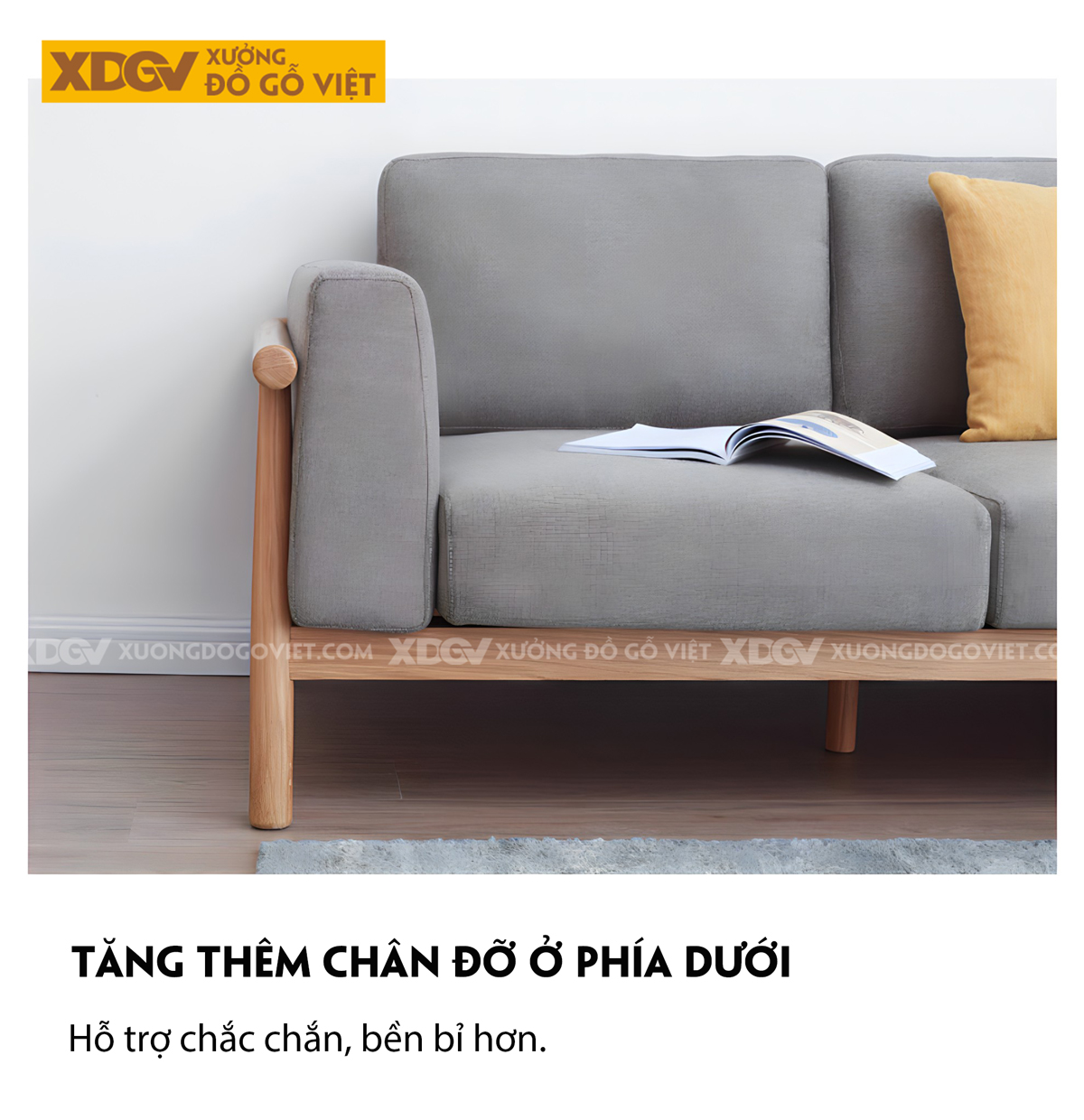 Ghế Sofa Sồi Thịt Tay Vịn Chân Khung Gỗ Tiện Tròn Tinh Tế