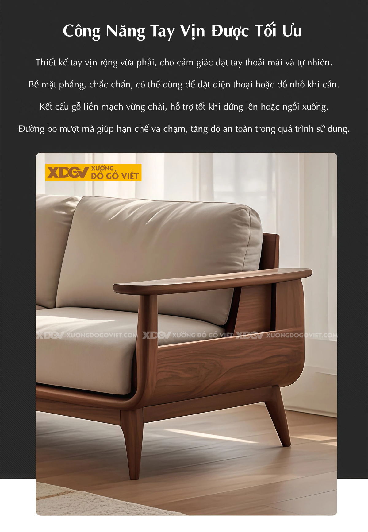 Ghế Sofa Văng Gỗ Óc Chó Bắc Âu Tay Mái Chèo Chân Côn