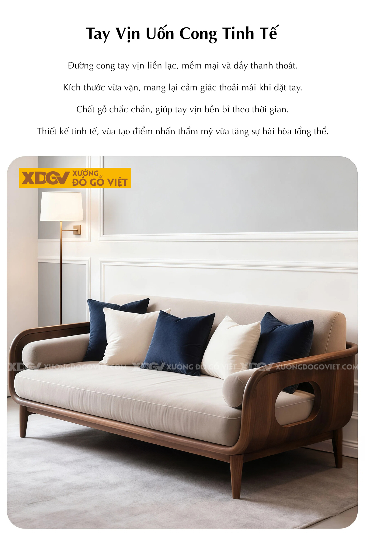 Ghế Sofa Văng Gỗ Sồi Mỹ Dáng Thuyền Uốn Cong Liền Mạch