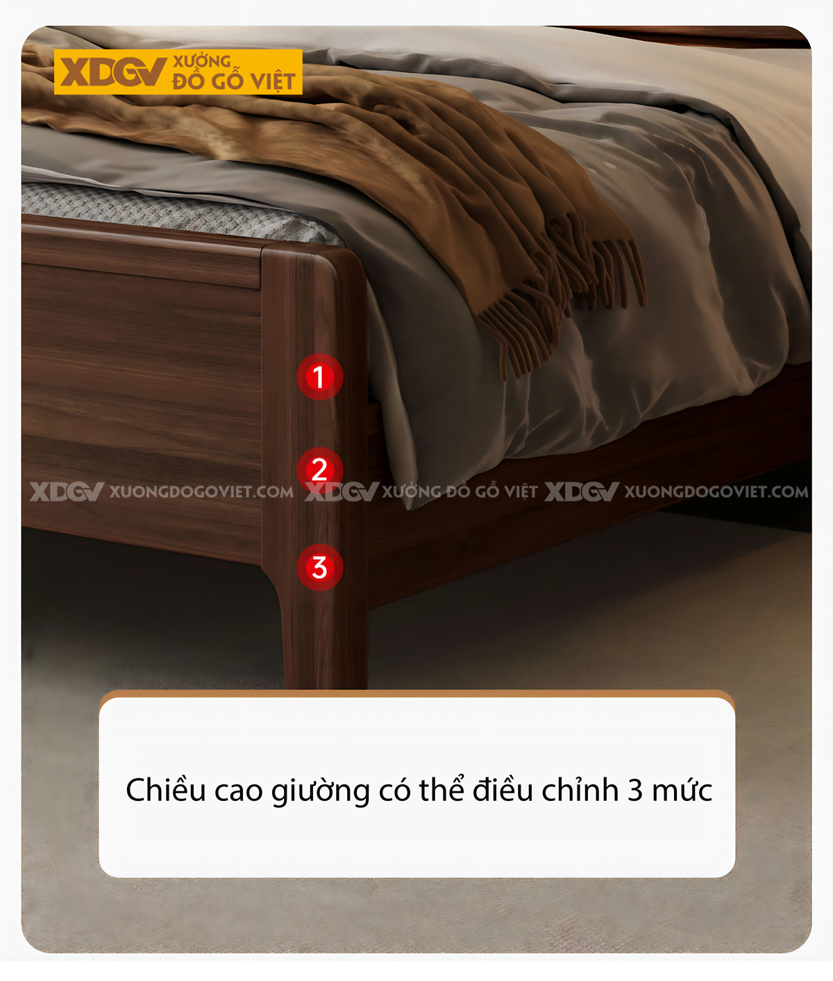 Giường Gỗ Lim Hiện Đại Chân Cao Đầu Ốp Nệm Rút Múi Sọc Dọc