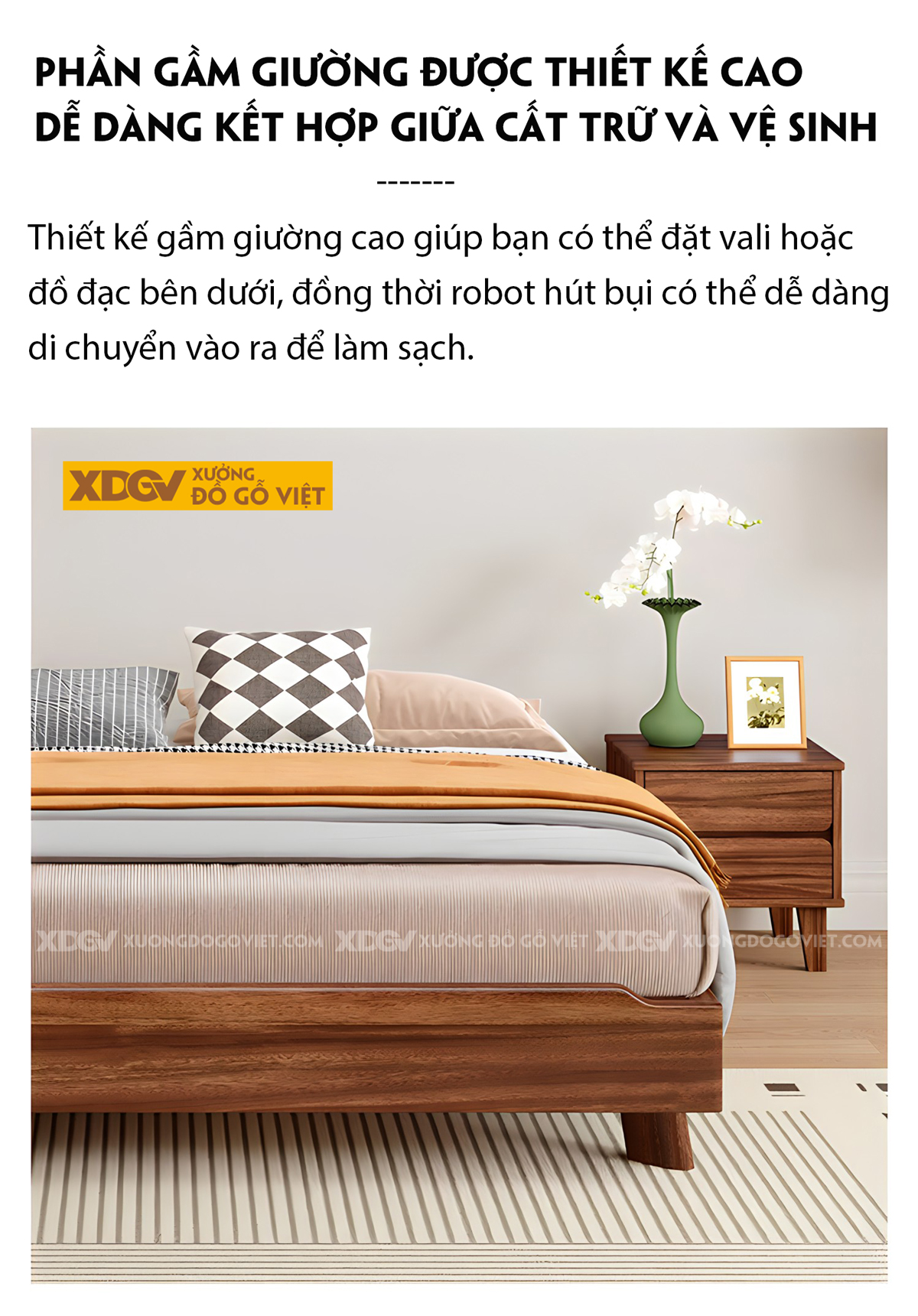 Giường Gỗ Lim Không Đầu Tối Giản Chân Cao Vân Tự Nhiên Đẹp