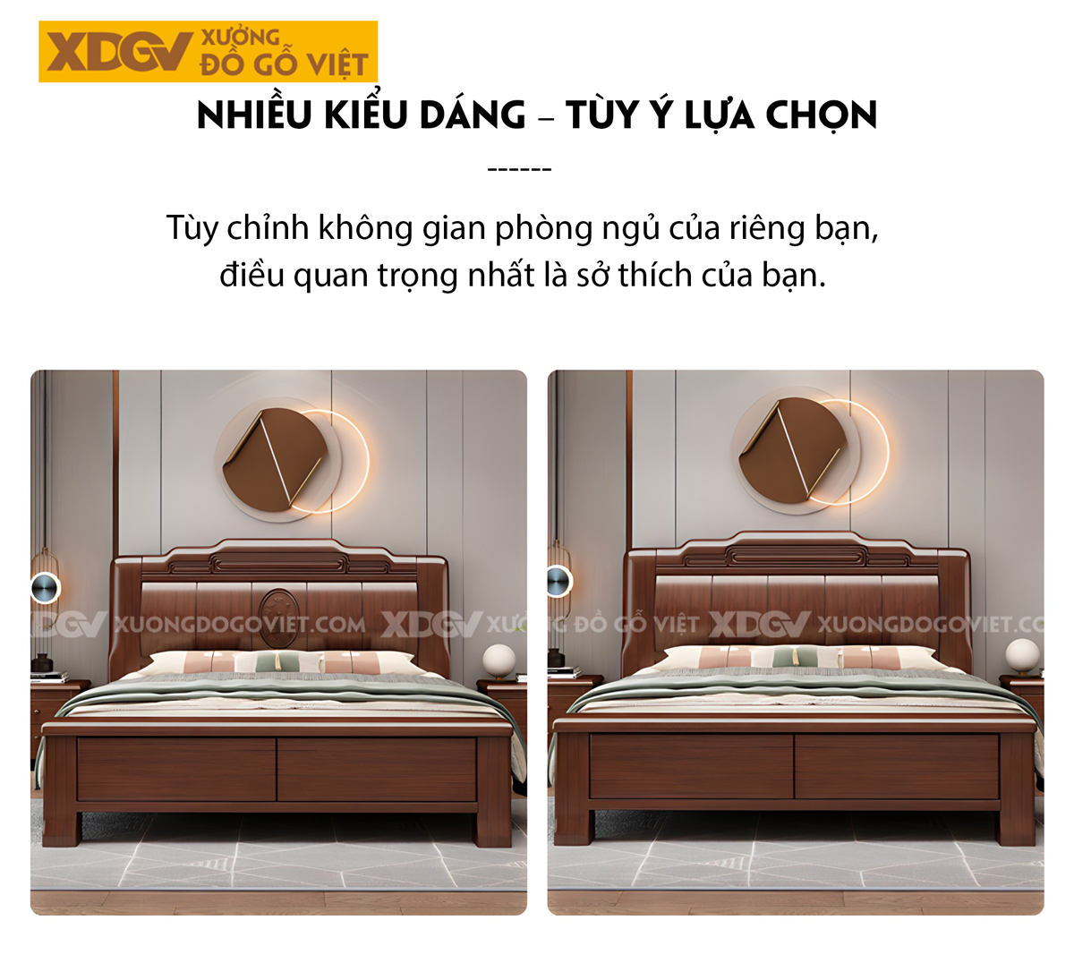 Giường Gỗ Lim Tân Cổ Điển Đầu Uốn Lượn Khung Pano Sọc Dọc