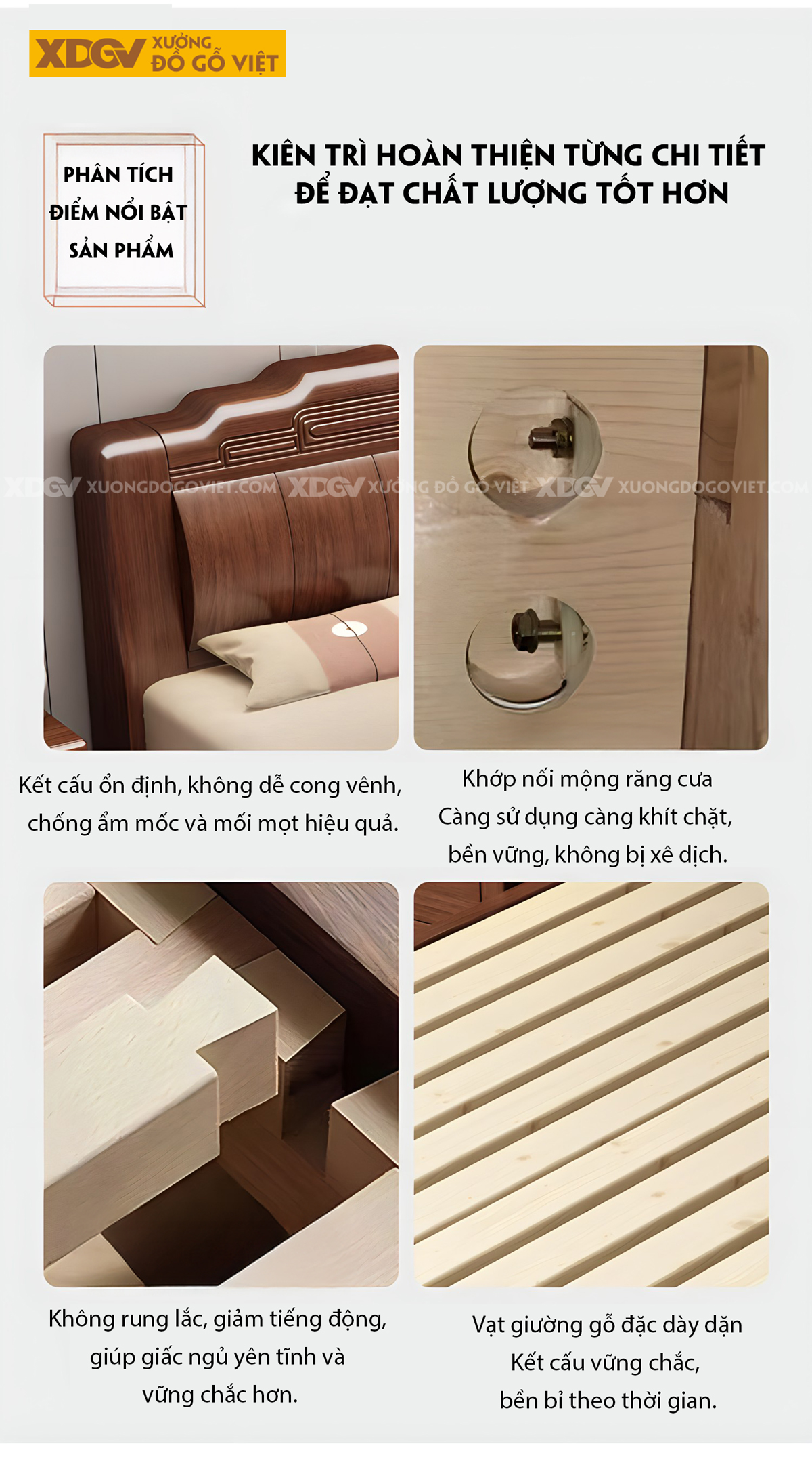 Giường Gỗ Lim Tân Cổ Điển Đầu Uốn Lượn Khung Pano Sọc Dọc