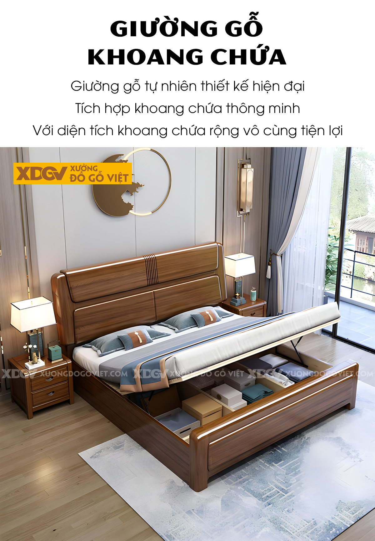 Giường Gỗ Xoan Đào Tự Nhiên Đầu Ghép Tấm Nổi Kẻ Chỉ Dọc
