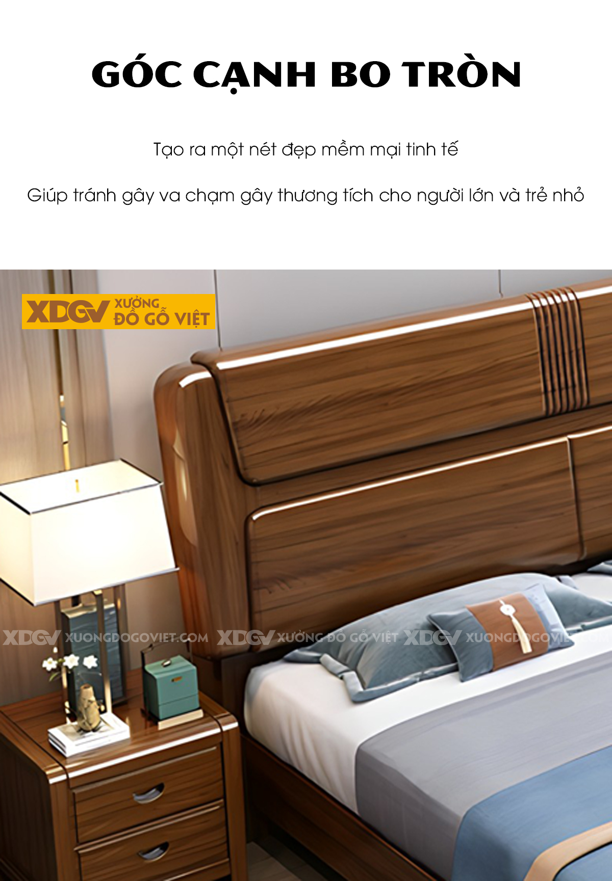 Giường Gỗ Xoan Đào Tự Nhiên Đầu Ghép Tấm Nổi Kẻ Chỉ Dọc