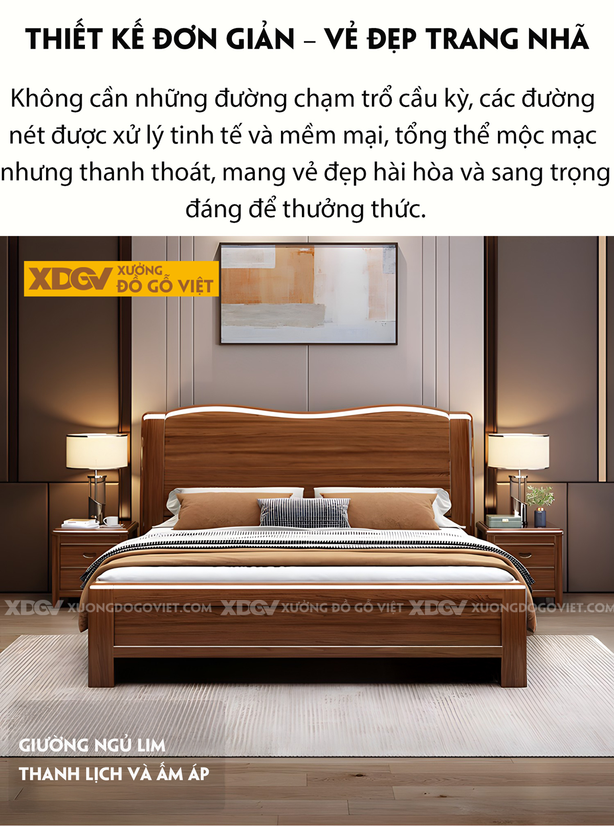 Giường Lim Phòng Ngủ Hiện Đại Kẻ Chỉ Đầu Uốn Lượn Mềm Mại