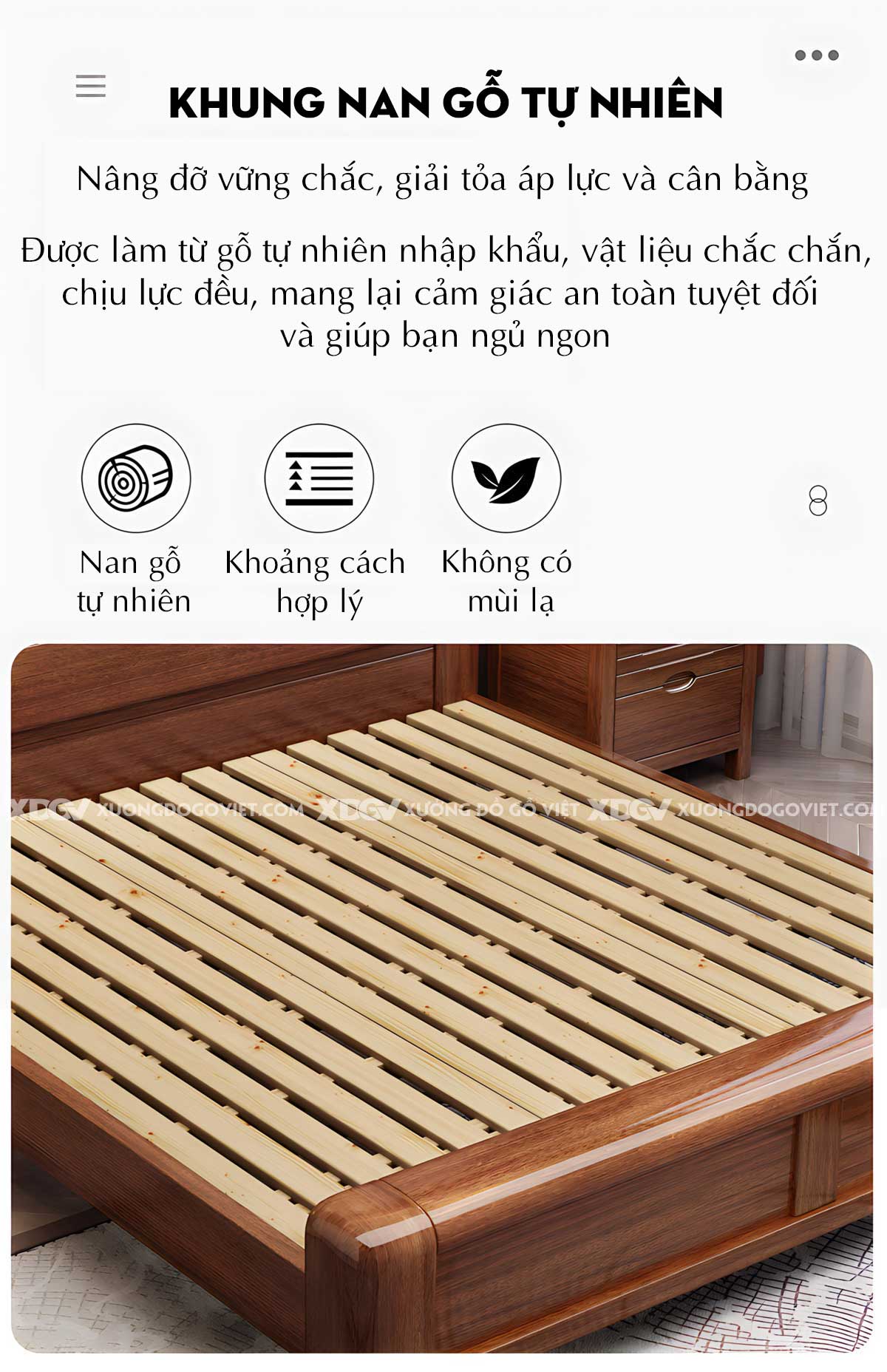 Giường Ngủ Căm Xe Gỗ Dày Dặn Đầu Bo Tròn Kẻ Chỉ Có Kệ Led