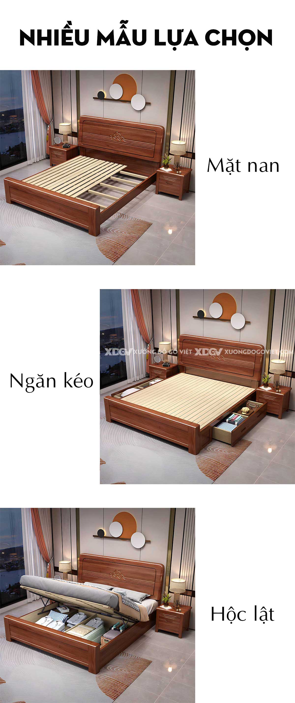 Giường Ngủ Căm Xe Thịt Hiện Đại Bo Góc Đầu Họa Tiết Núi Non