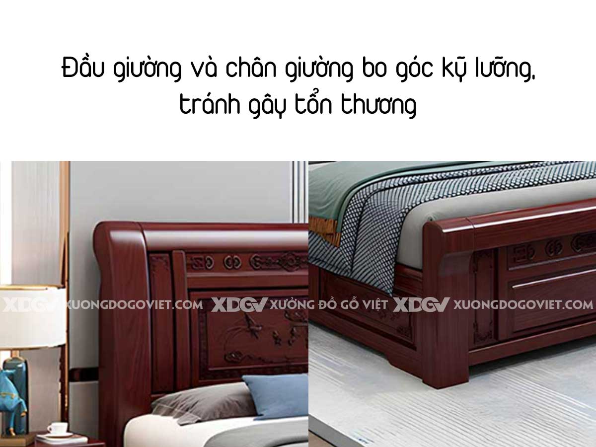 Giường Ngủ Gỗ Căm Xe Á Đông Họa Tiết Tùng Hạc Diên Niên