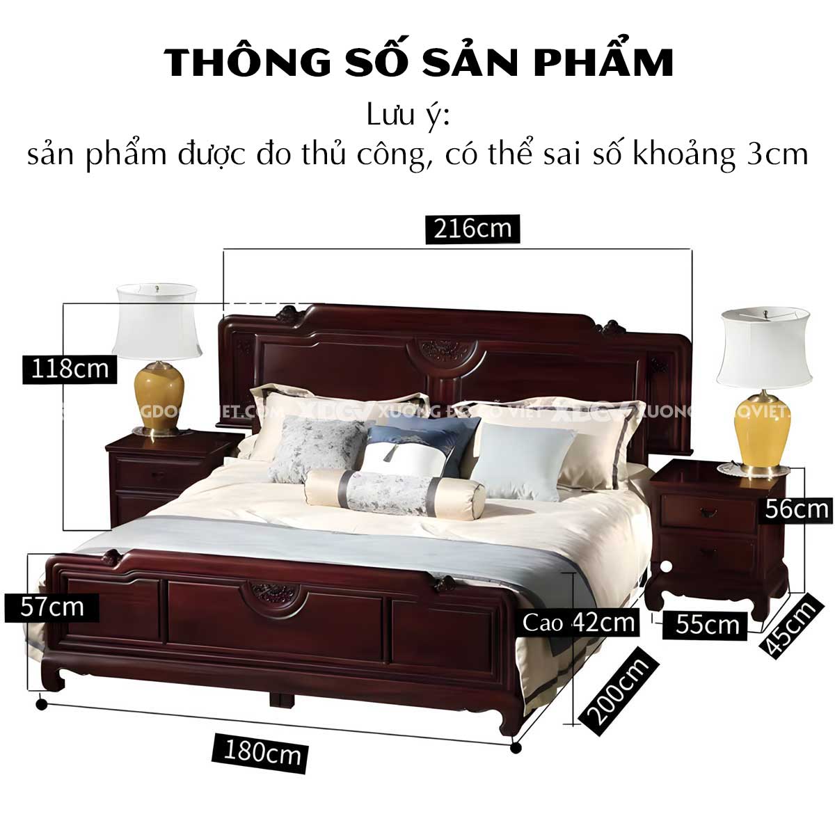 Giường Ngủ Gỗ Căm Xe Cung Điện Vững Chãi Chạm Khắc Tinh Tế