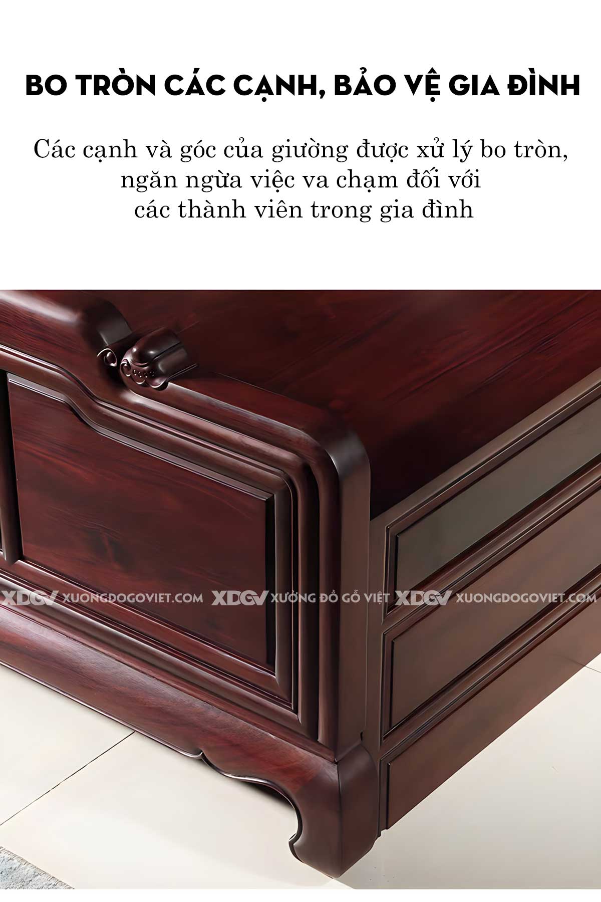 Giường Ngủ Gỗ Căm Xe Cung Điện Vững Chãi Chạm Khắc Tinh Tế