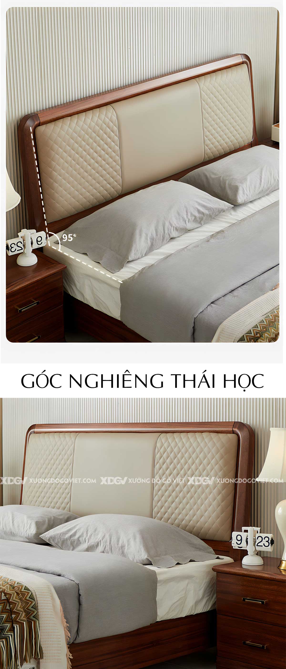 Giường Ngủ Gỗ Căm Xe Đầu Bo Góc Ốp Nệm Họa Tiết Đối Xứng