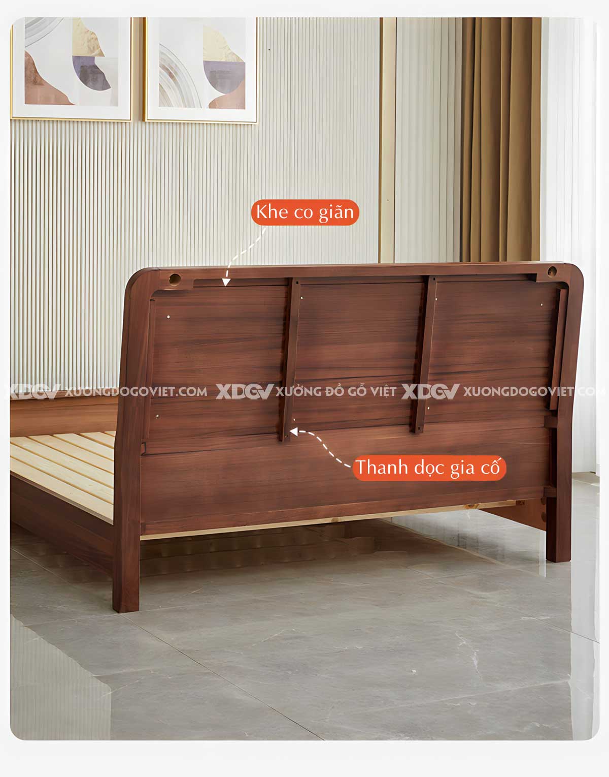 Giường Ngủ Gỗ Căm Xe Đầu Bo Góc Ốp Nệm Họa Tiết Đối Xứng