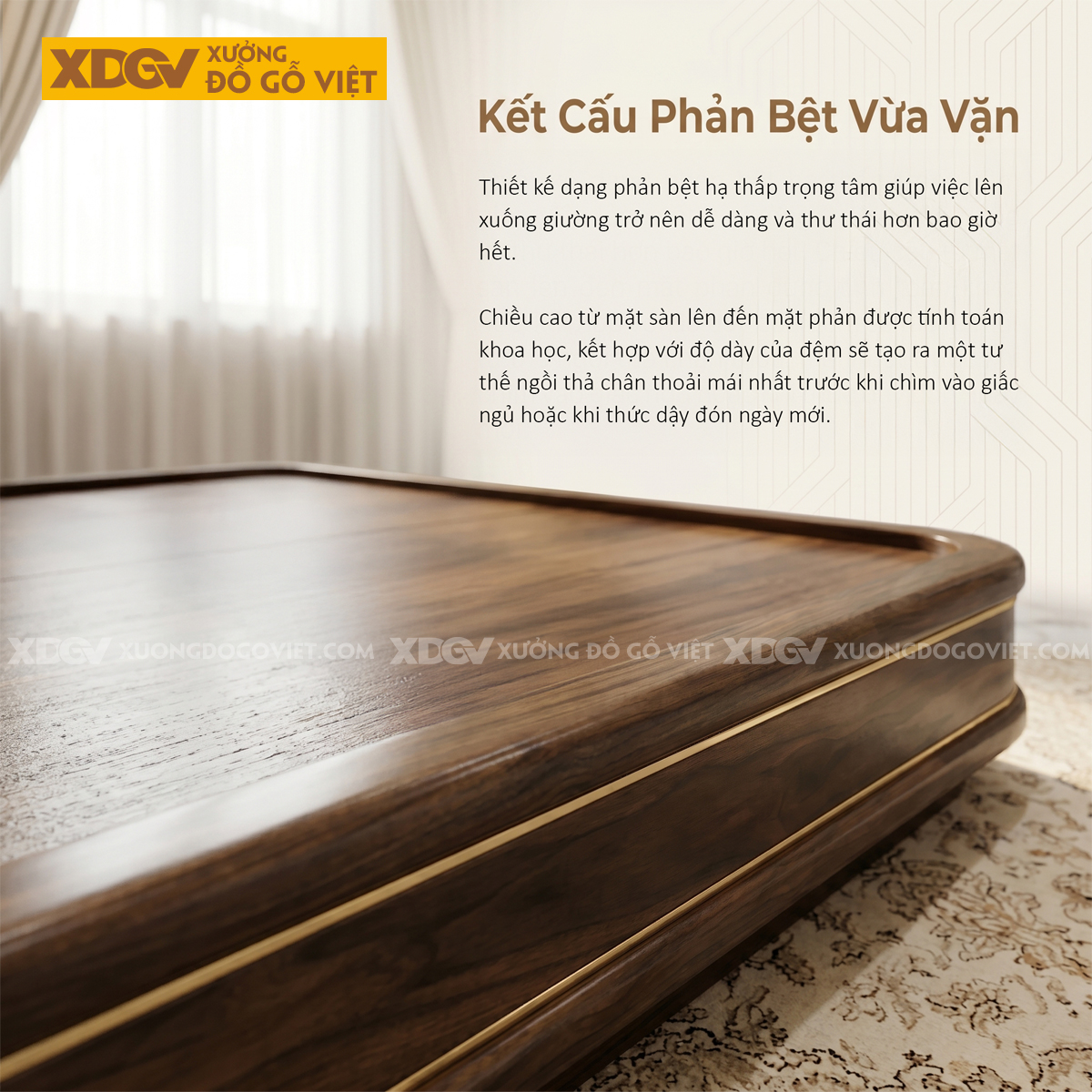 Giường Ngủ Gỗ Căm Xe Phối Viền Kim Thiết Kế Ôm Bo Sang Trọng