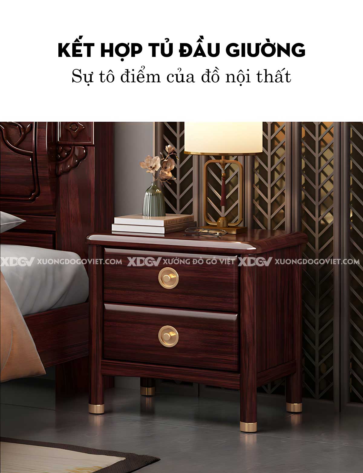 Giường Ngủ Gỗ Căm Xe Tân Cổ Điển Họa Tiết Chạm Khắc Tinh Xảo