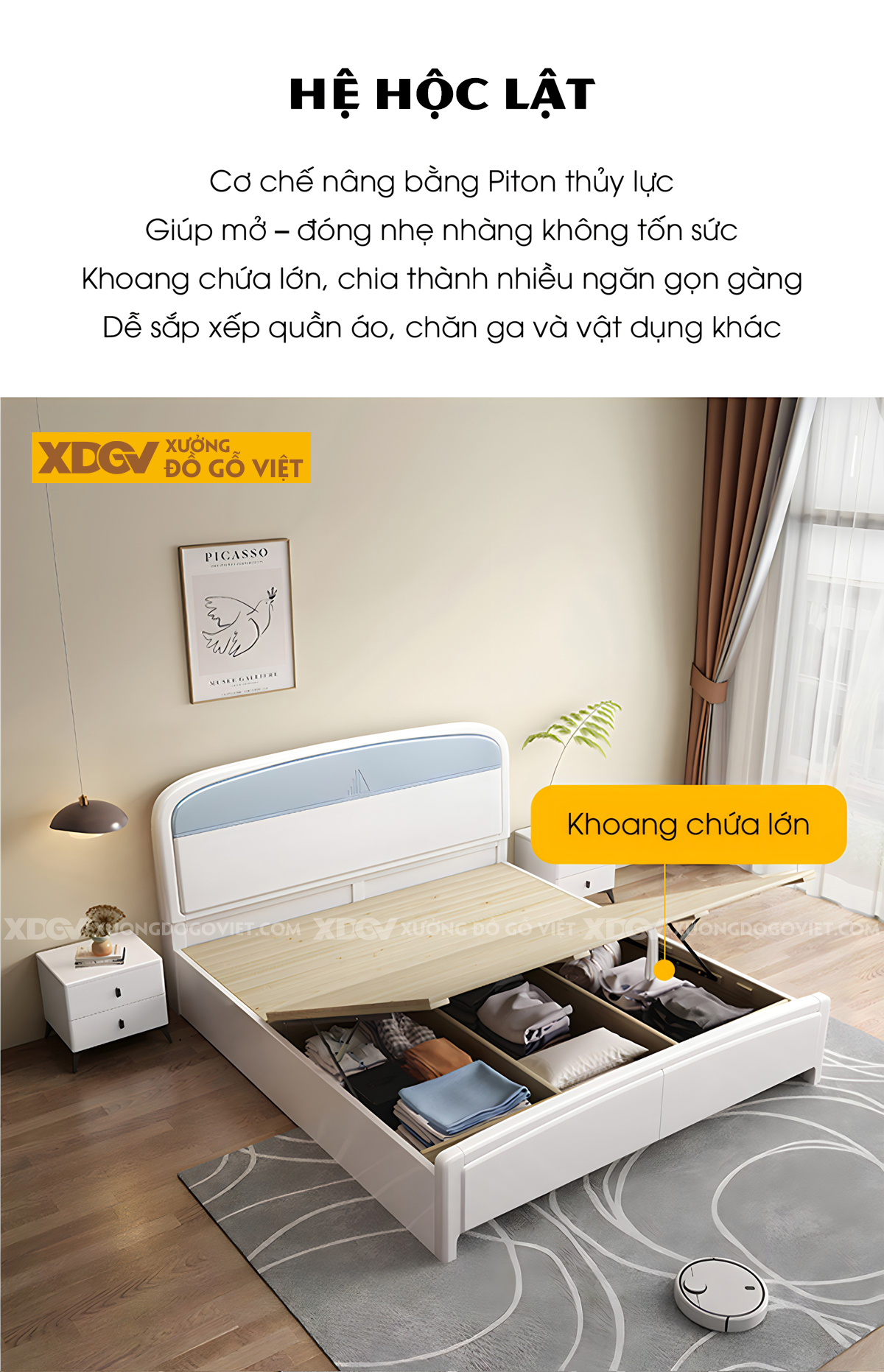 Giường Ngủ Gỗ Cao Su Đầu Bo Cong 2 Tầng Họa Tiết Cánh Buồm