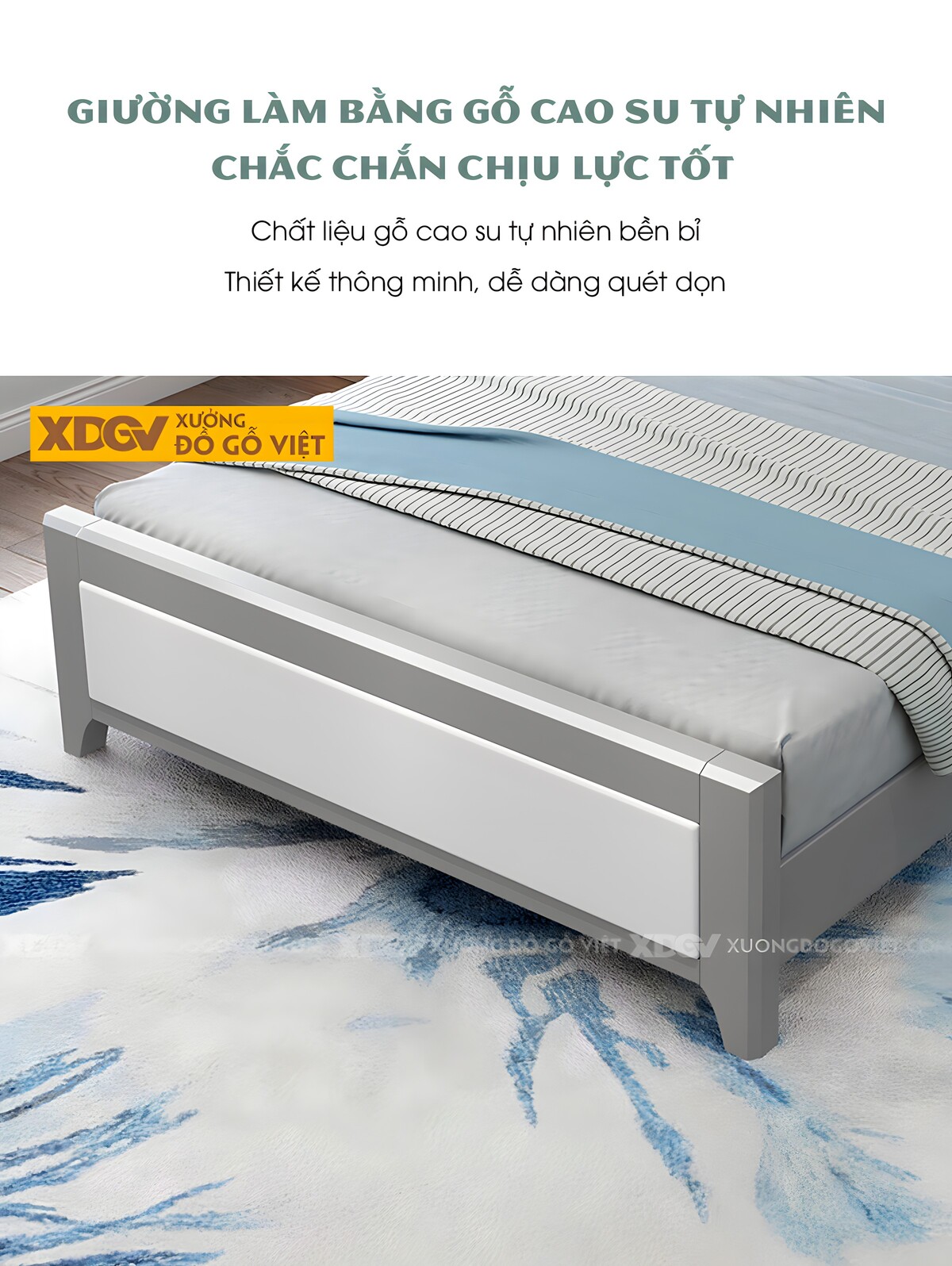 Giường Ngủ Gỗ Cao Su Đầu Panel Rãnh S Trang Trí Góc Vát Cạnh