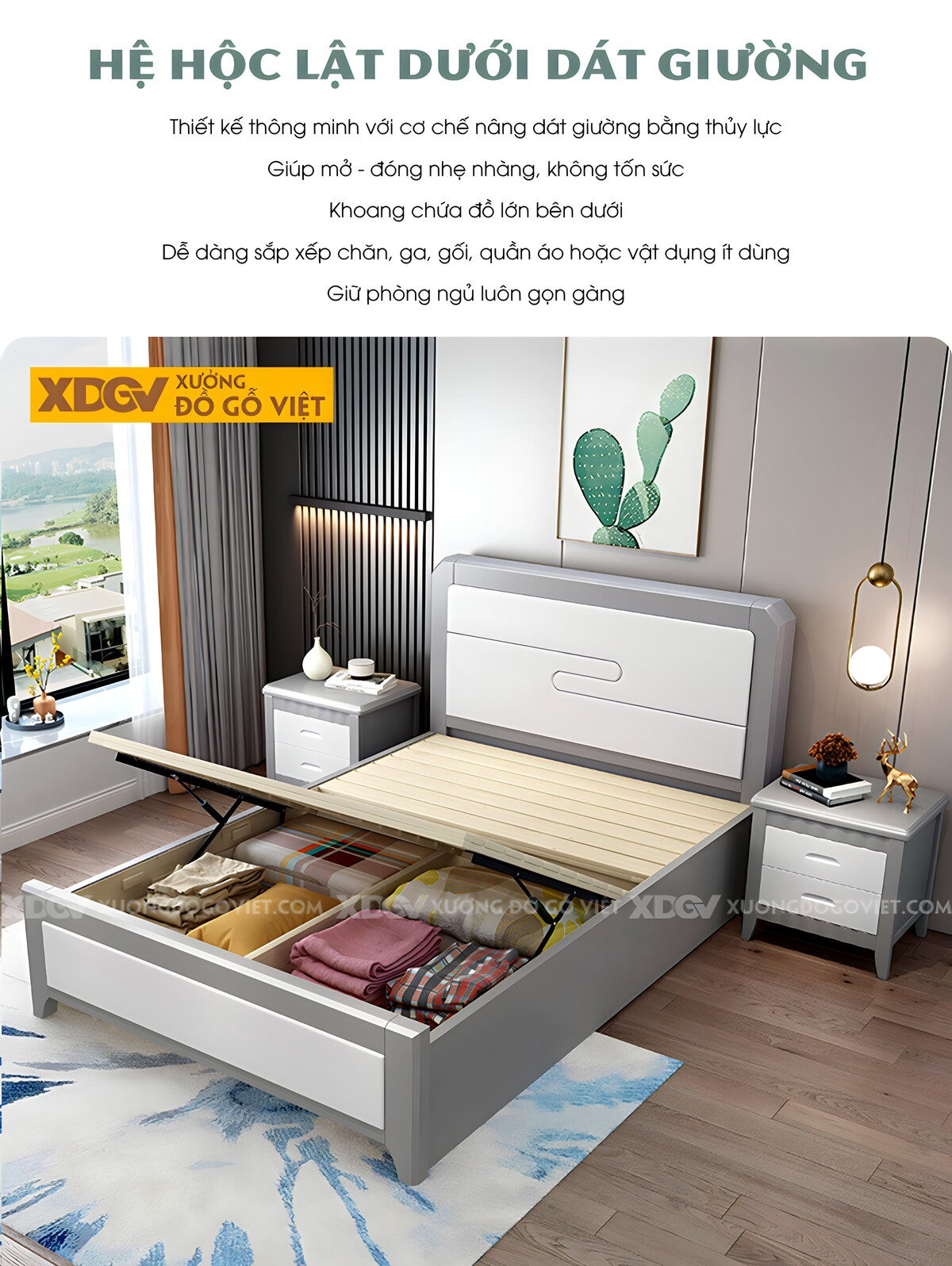 Giường Ngủ Gỗ Cao Su Đầu Panel Rãnh S Trang Trí Góc Vát Cạnh