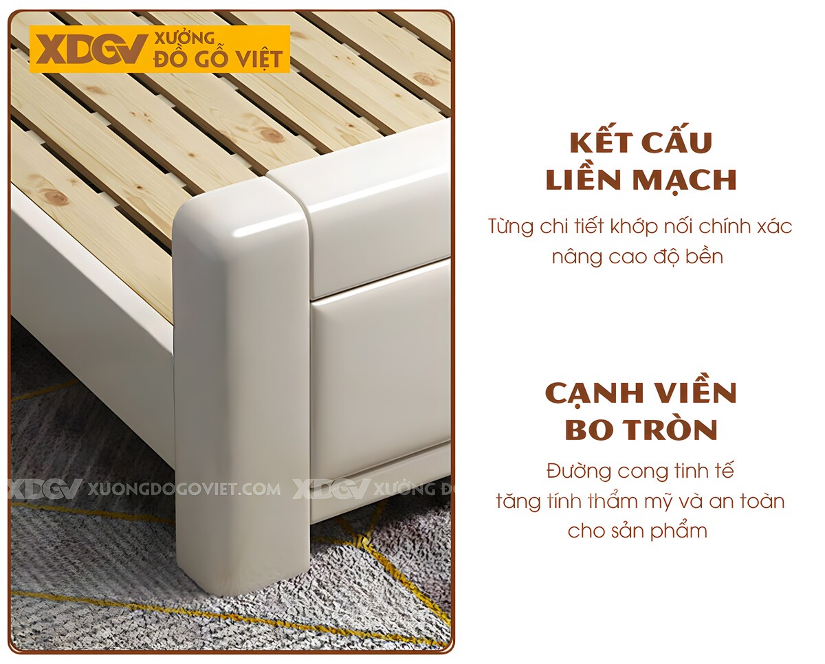 Giường Ngủ Gỗ Cao Su Hiện Đại Đầu Kẻ Chỉ Họa Tiết Trung Tâm