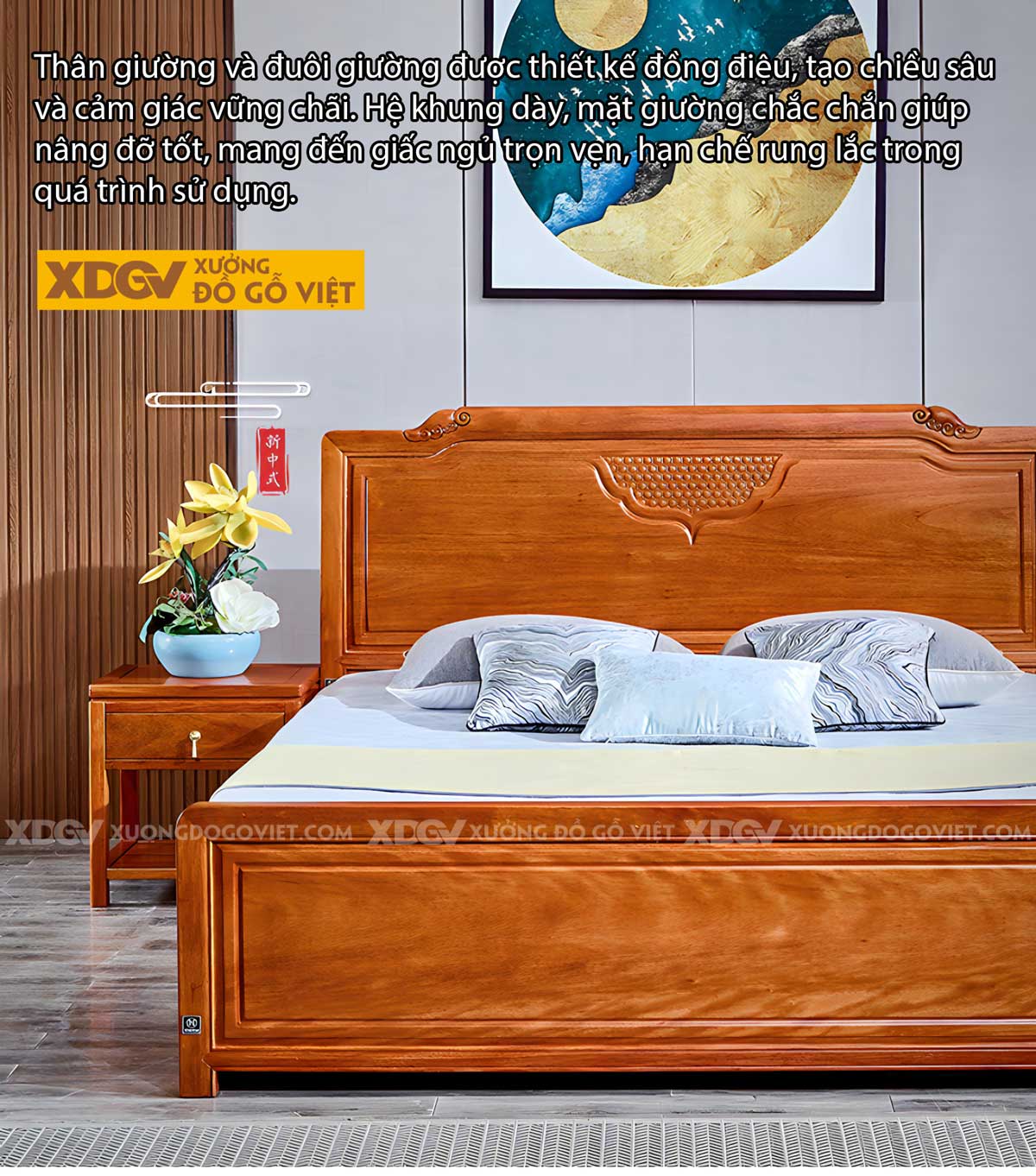 Giường Ngủ Gỗ Gõ Đỏ Cao Cấp Hiện Đại Sang Trọng Có Ngăn Kéo