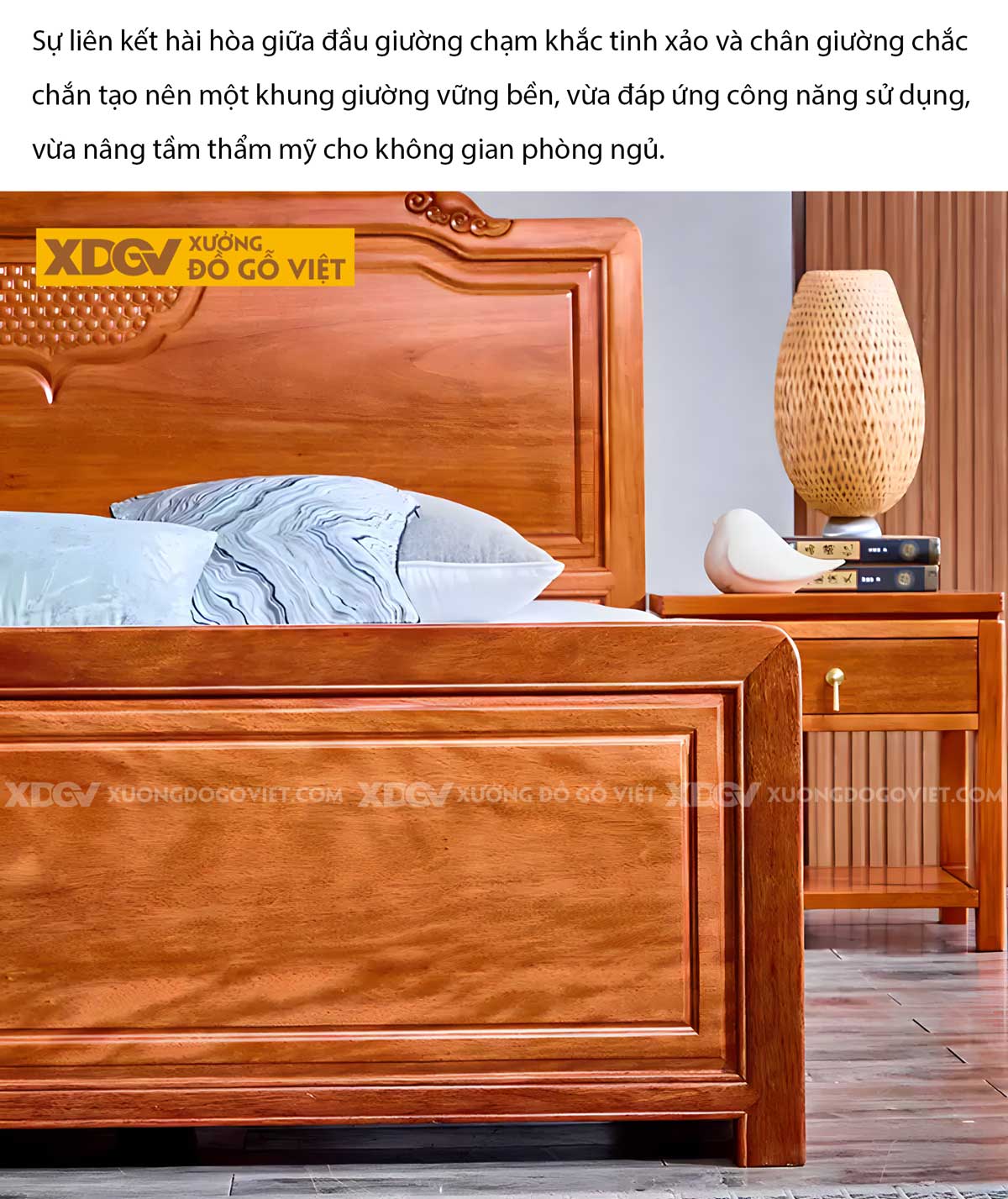 Giường Ngủ Gỗ Gõ Đỏ Cao Cấp Hiện Đại Sang Trọng Có Ngăn Kéo