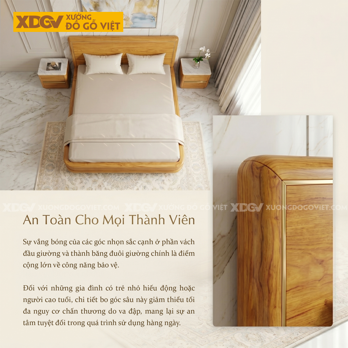 Giường Ngủ Gỗ Gõ Đỏ Tự Nhiên Chân Thấp Hiện Đại Sang Trọng