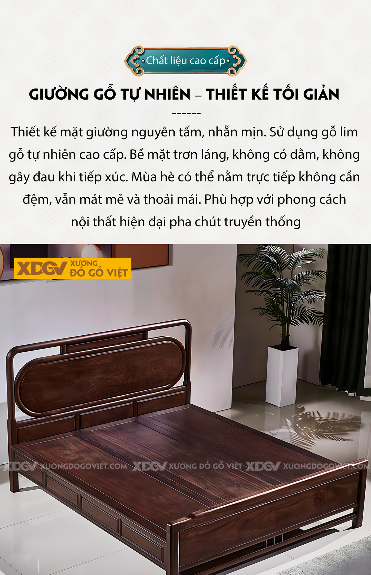 Giường Ngủ Gỗ Lim Hiện Đại Á Đông Đầu Khung Pano Viền Cong