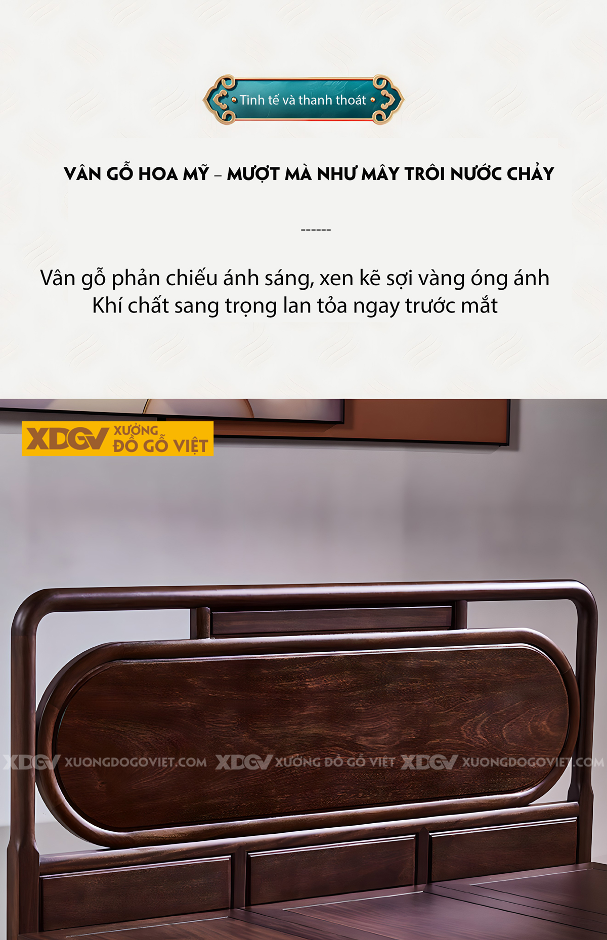 Giường Ngủ Gỗ Lim Hiện Đại Á Đông Đầu Khung Pano Viền Cong