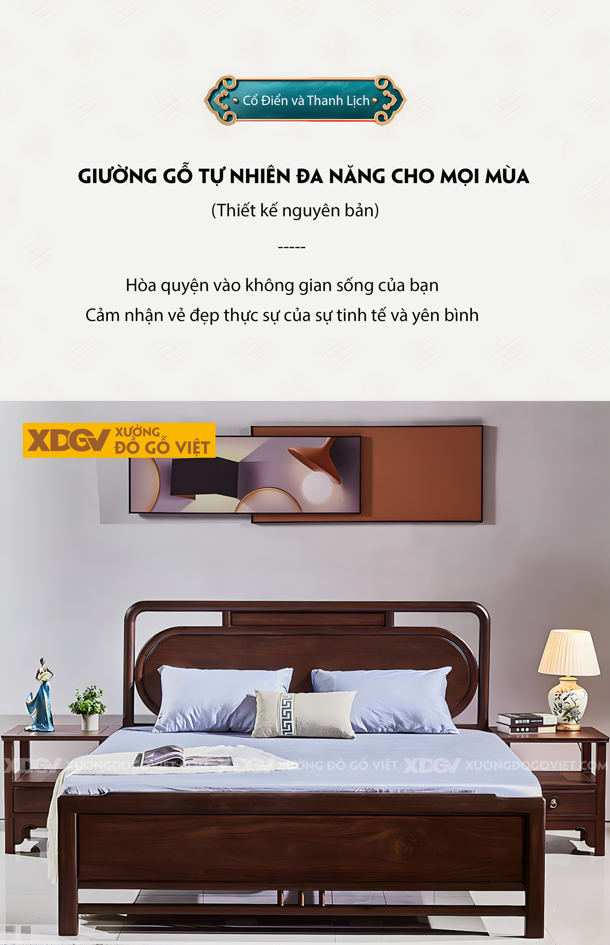 Giường Ngủ Gỗ Lim Hiện Đại Á Đông Đầu Khung Pano Viền Cong