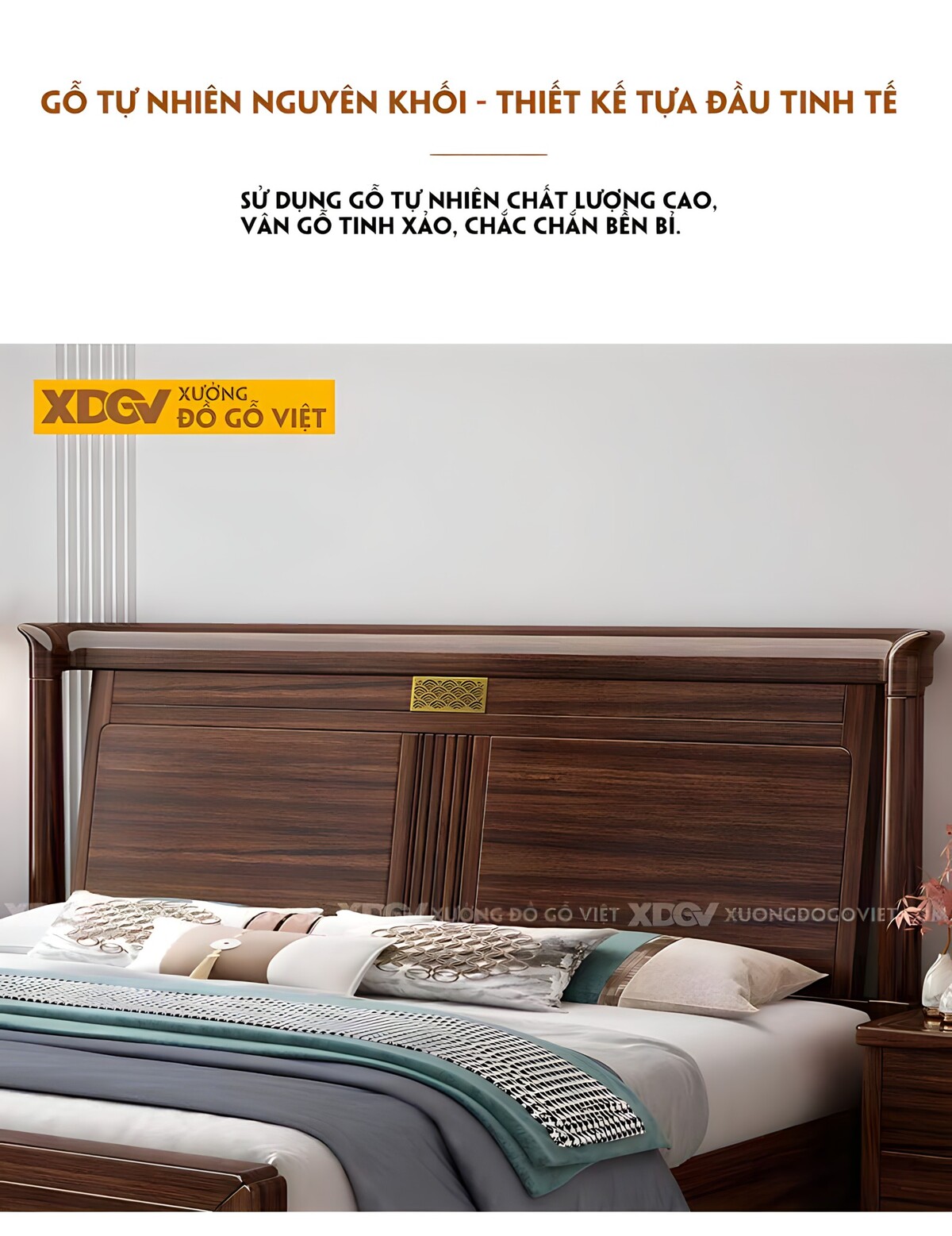 Giường Ngủ Gỗ Óc Chó Á Đông Đầu Thiết Kế Cổ Điển Vương Gia