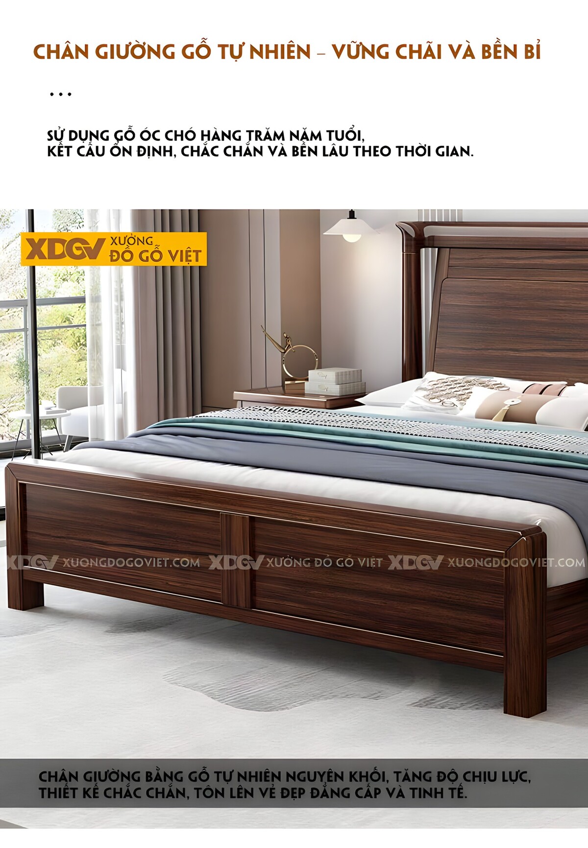 Giường Ngủ Gỗ Óc Chó Á Đông Đầu Thiết Kế Cổ Điển Vương Gia