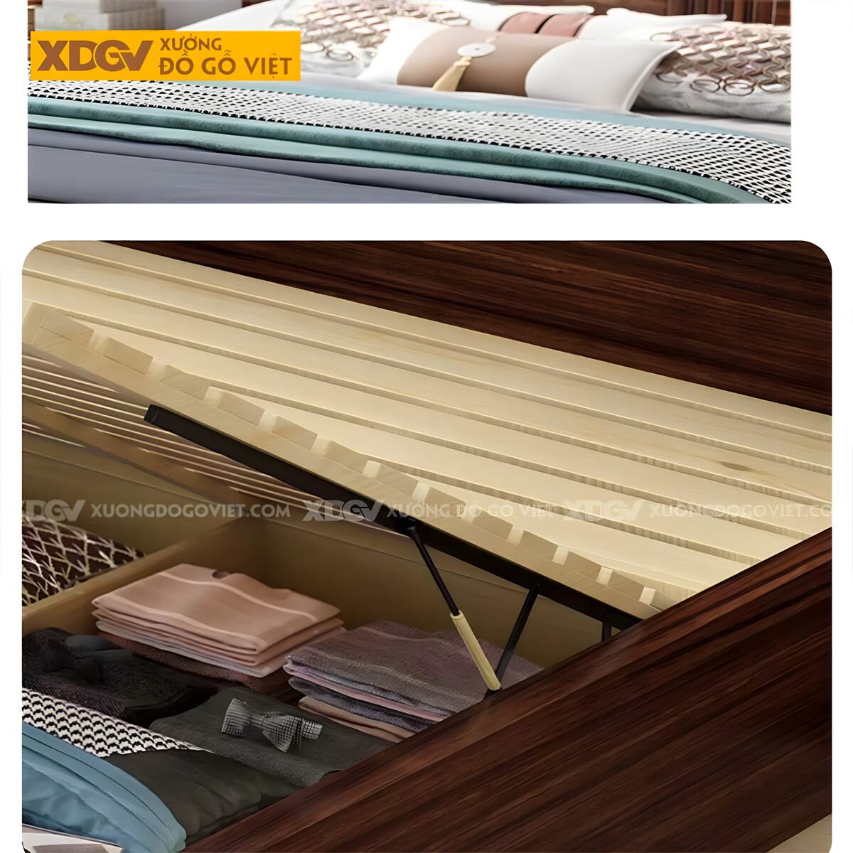 Giường Ngủ Gỗ Óc Chó Á Đông Đầu Thiết Kế Cổ Điển Vương Gia