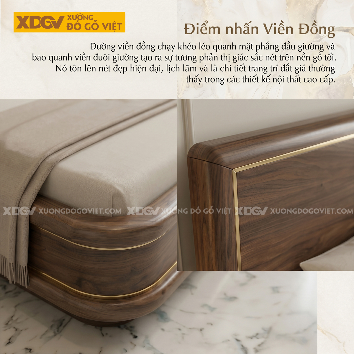 Giường Ngủ Gỗ Óc Chó Ẩn Chân Sang Trọng Cao Cấp Hiện Đại