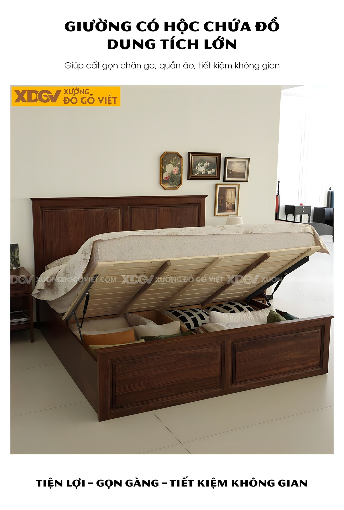 Giường Ngủ Gỗ Óc Chó Đầu Đuôi Kết Cấu Pano Đối Xứng