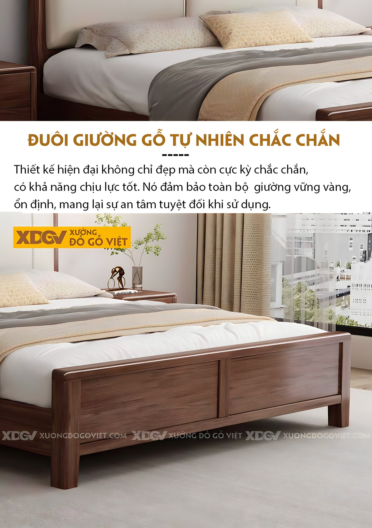 Giường Ngủ Gỗ Óc Chó Hiện Đại Đầu Bo Tròn Bọc Nệm Kẻ Chỉ