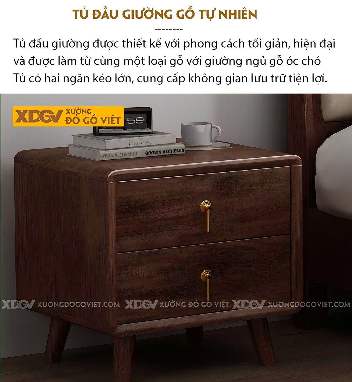 Giường Ngủ Gỗ Óc Chó Hiện Đại Đầu Bo Tròn Bọc Nệm Kẻ Chỉ