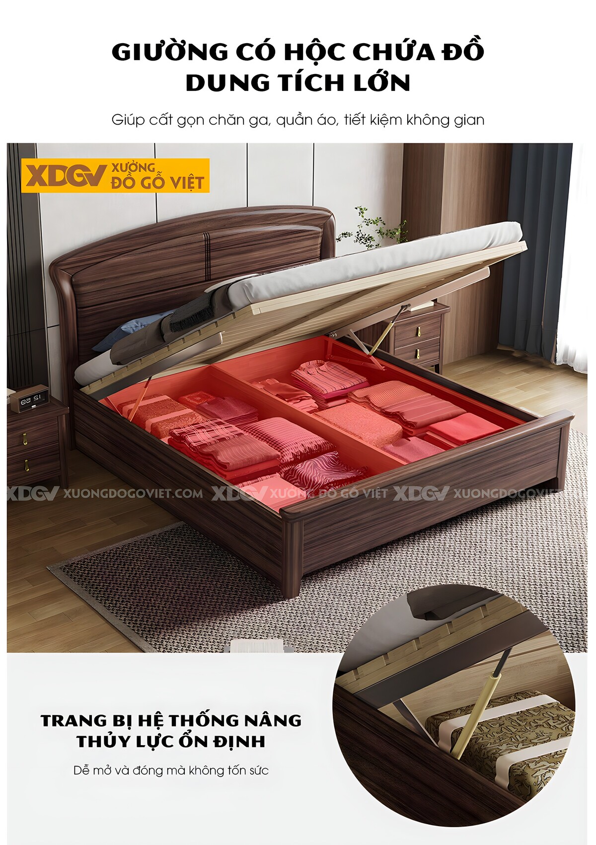 Giường Ngủ Gỗ Óc Chó Hiện Đại Đầu Vòm Viền Sóng Đôi