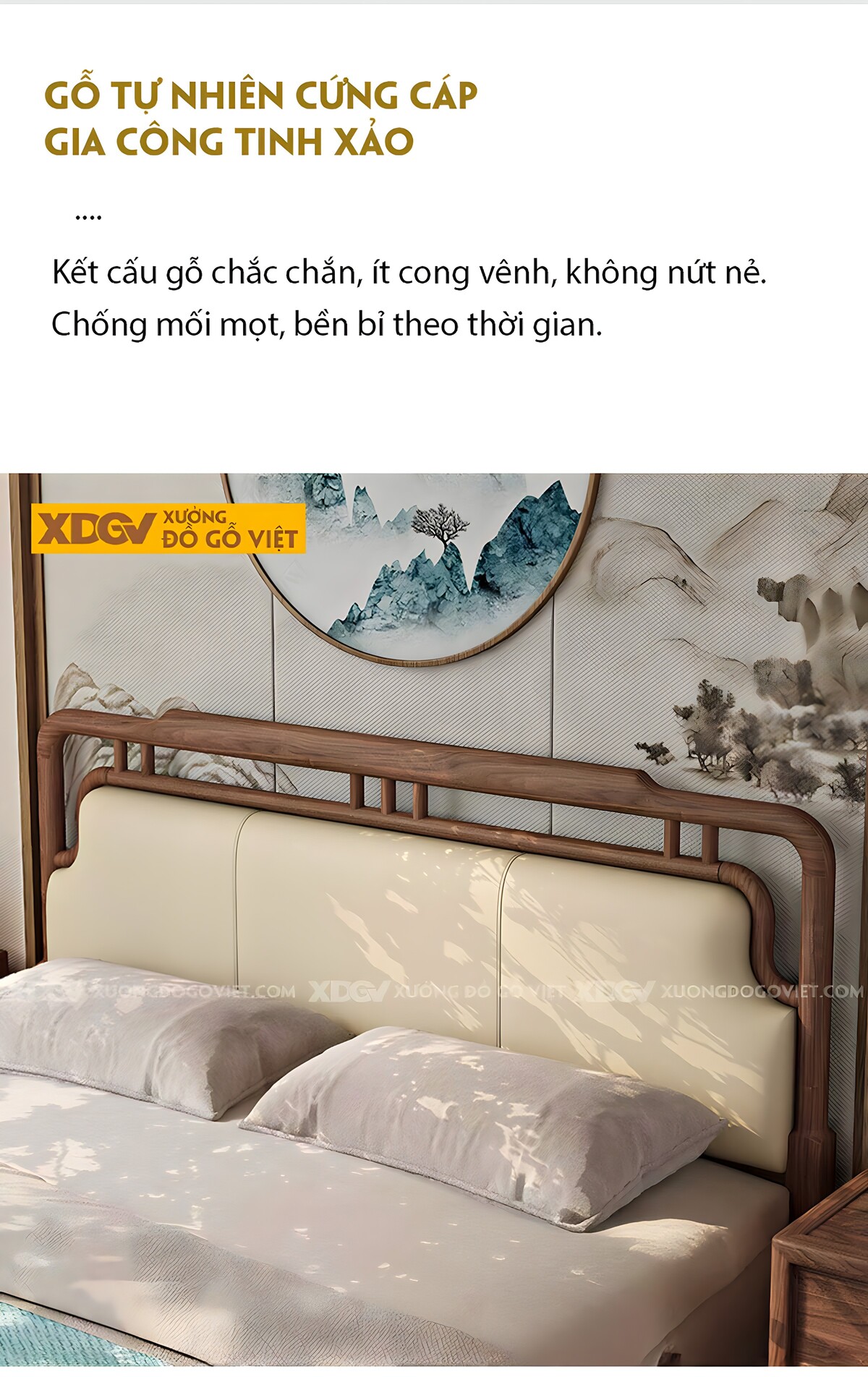 Giường Ngủ Gỗ Óc Chó Trung Hoa Song Trang Trí Đầu Bọc Đệm