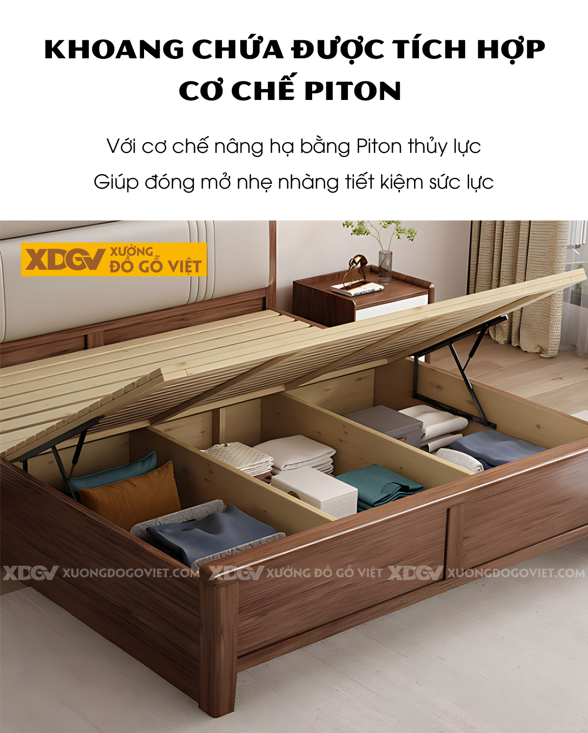 Giường Ngủ Gỗ Sồi Đầu Bọc Nệm 2 Tầng Sọc Dọc Đối Xứng