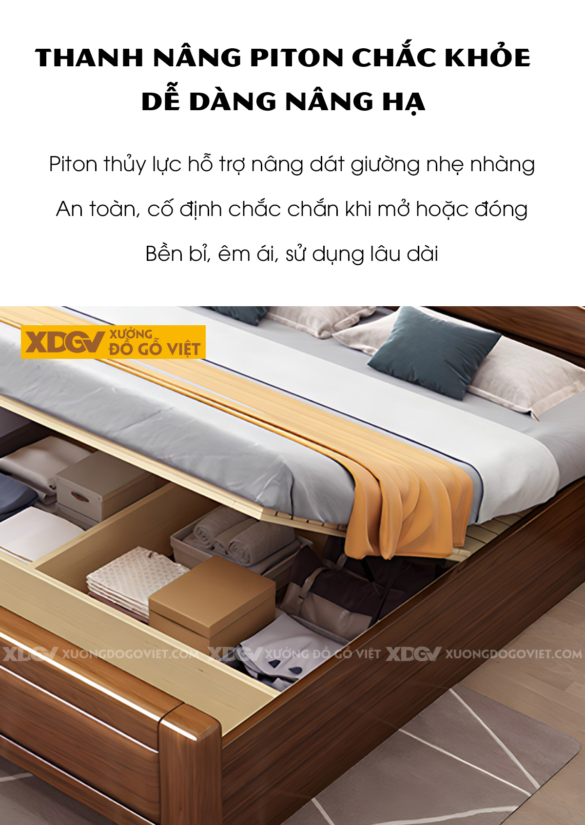 Giường Ngủ Gỗ Sồi Dày Dặn Đầu Bo Góc Họa Tiết Sóng Nước