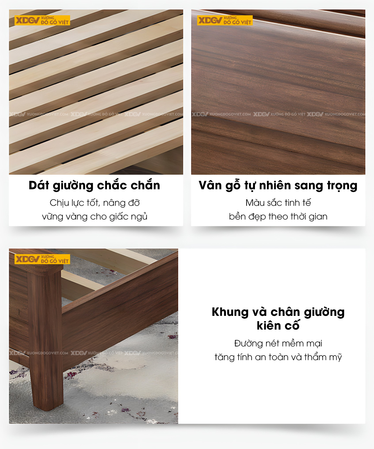 Giường Ngủ Gỗ Sồi Dày Dặn Soi Rãnh Chỉ Chìm Phân Tầng