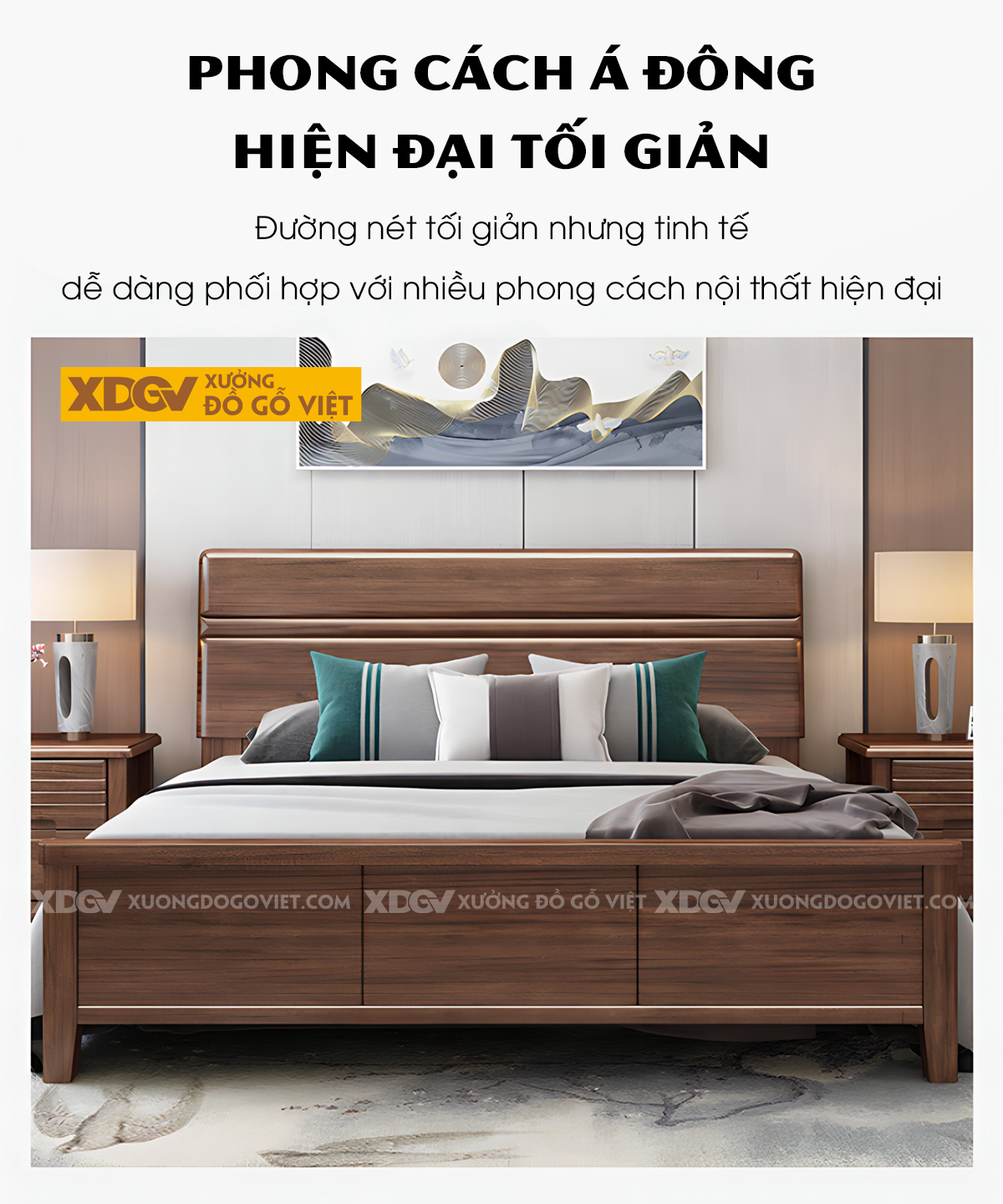 Giường Ngủ Gỗ Sồi Dày Dặn Soi Rãnh Chỉ Chìm Phân Tầng
